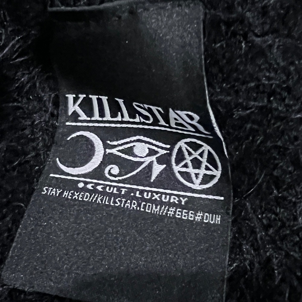 KILLSTAR Black Fuzzy DEAD Graphic Knit Cropped Sweater Goth Grunge Witchy XL - Picture 9 of 12